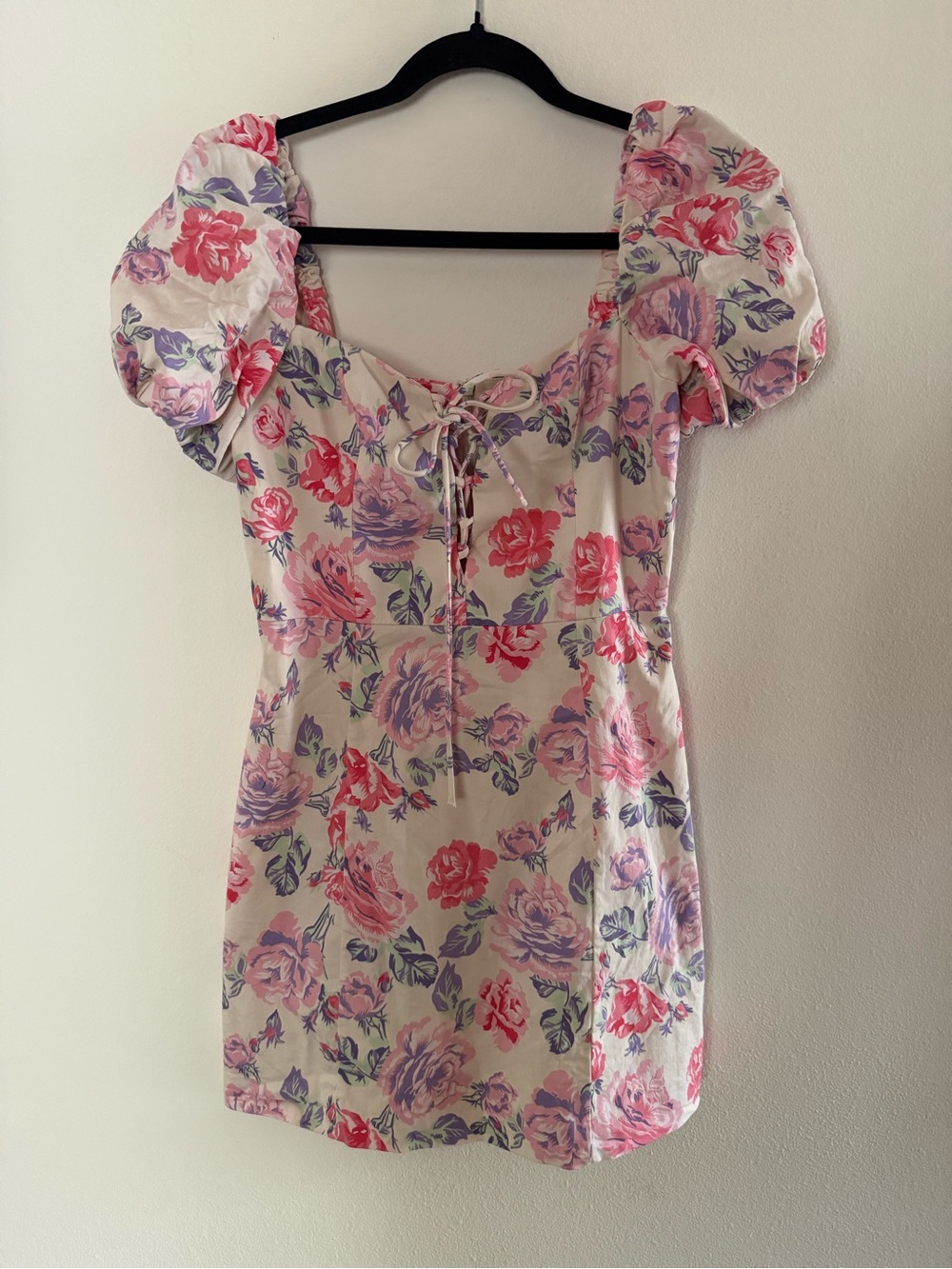 Zara Floral Puff Sleeve Mini Dress Sz S Cottagecore Romantic